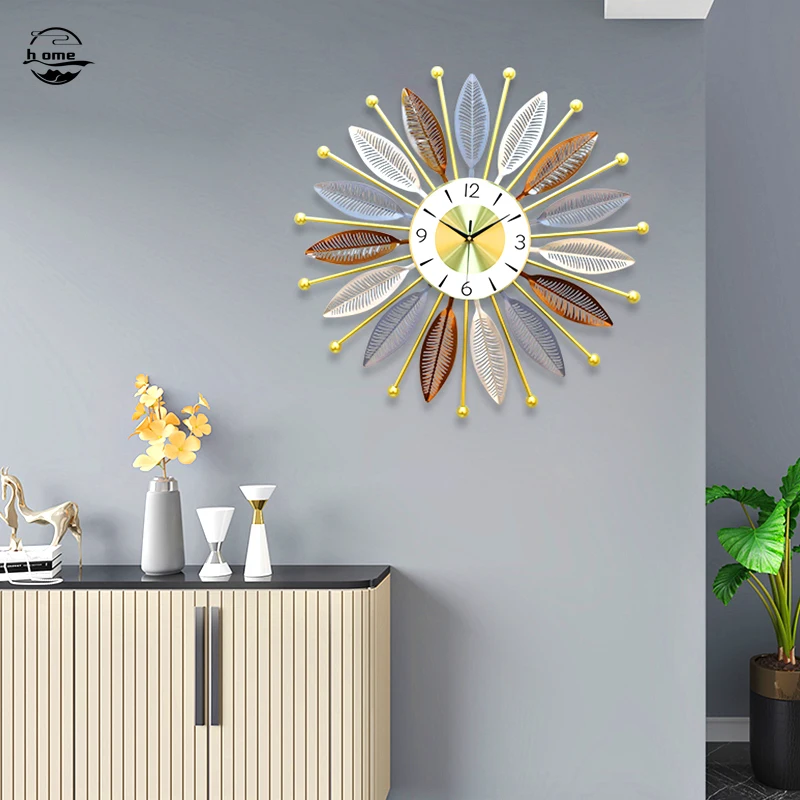 Metal Clock Round Light Luxury Nordic 3d Wall Clock 2