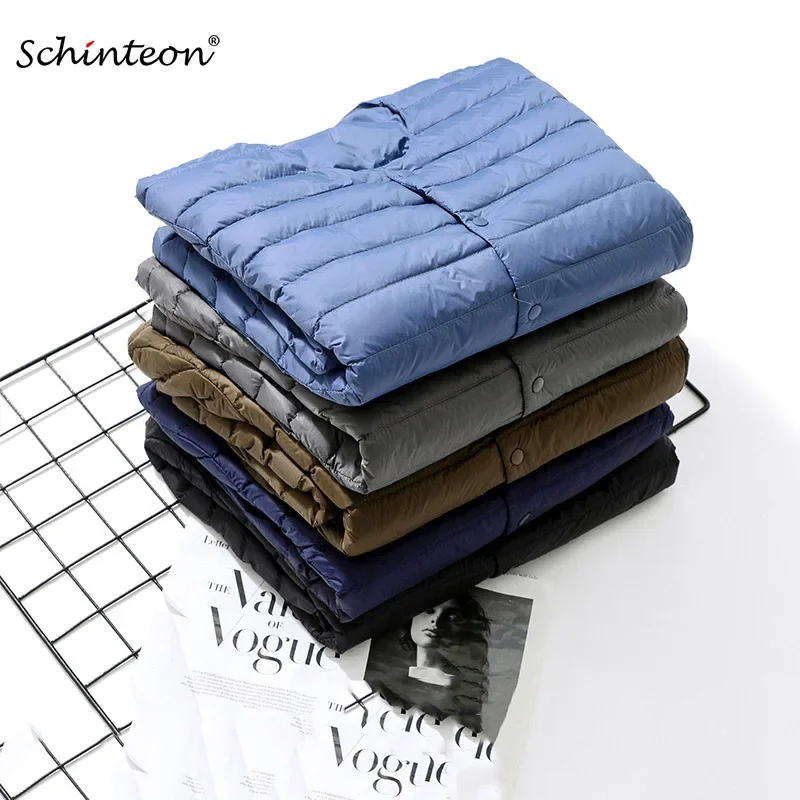 Veste en duvet de canard blanc pour hommes, manteau fin ultra-léger, vêtements d'extérieur courts décontractés à col en V, vêtements à doublure, automne, hiver, nouveau, Schinchisting, 2024