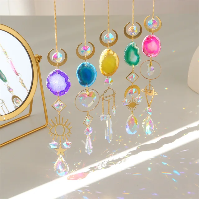 Crystal Dream Catcher Devil Eye Planet Metal Rainbow Dísz Hold Színű Borostyán Pehelykert Díszek Családtag Ajándékok - Image 2