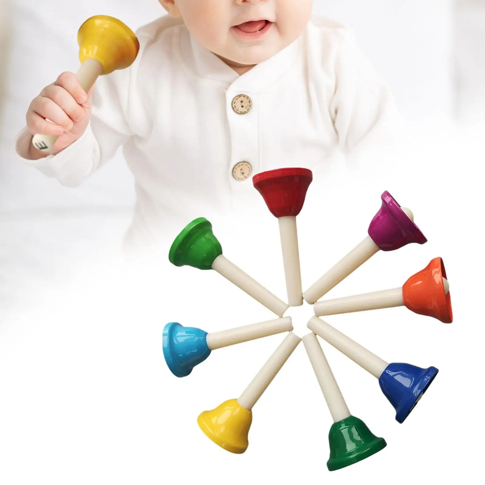 Hand Bell Children Percussion Instruments 8 Pieces 8 Note Hand Bells for Kids Diatonic Metal Bells Kids Music Toys for