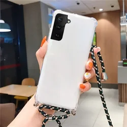 Shockproof Silicone Crossbody Necklace Transparent Phone Case for Redmi A4 (Black rice)
