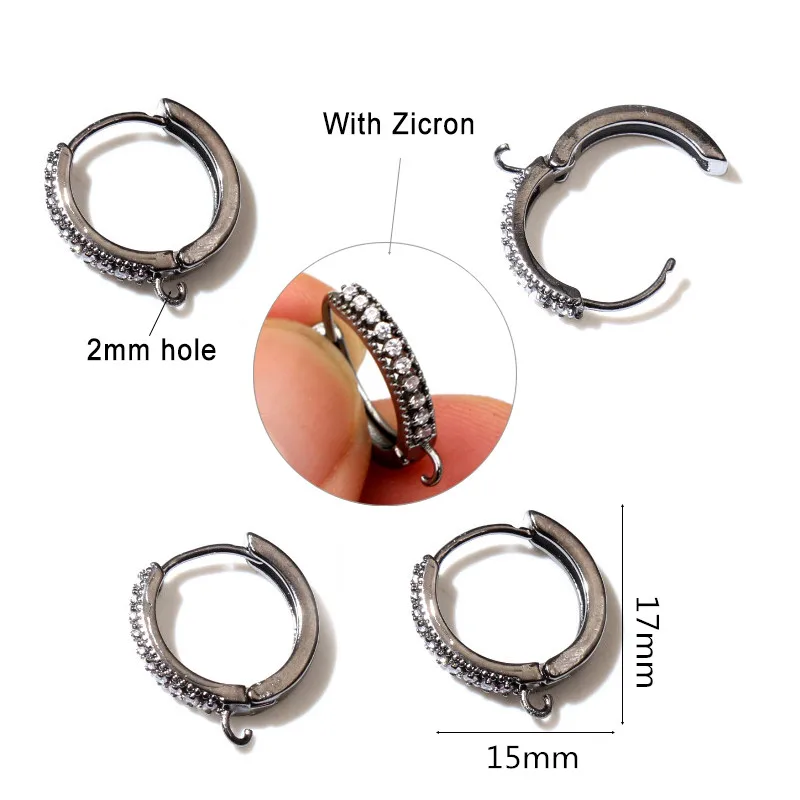 10pcs 15mm 지르콘 골드 실버 컬러 귀걸이 후크 레버백 오픈 루프 DIY 귀걸이 클립 걸쇠 보석 만들기 액세서리