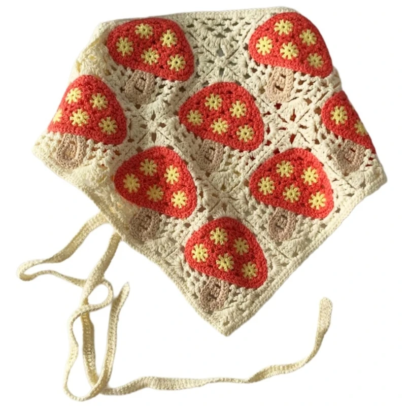 

Lightweight Crochet Mushroom Kerchief Girl Photography Hair Scarf Knitted Hairband for Women Traveling Sunproof Turban