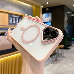 Shockproof Metal Lens Armor with MagSafe Compatibility - Wireless Charging Phone Case Cover - iPhone 14 (Pink)