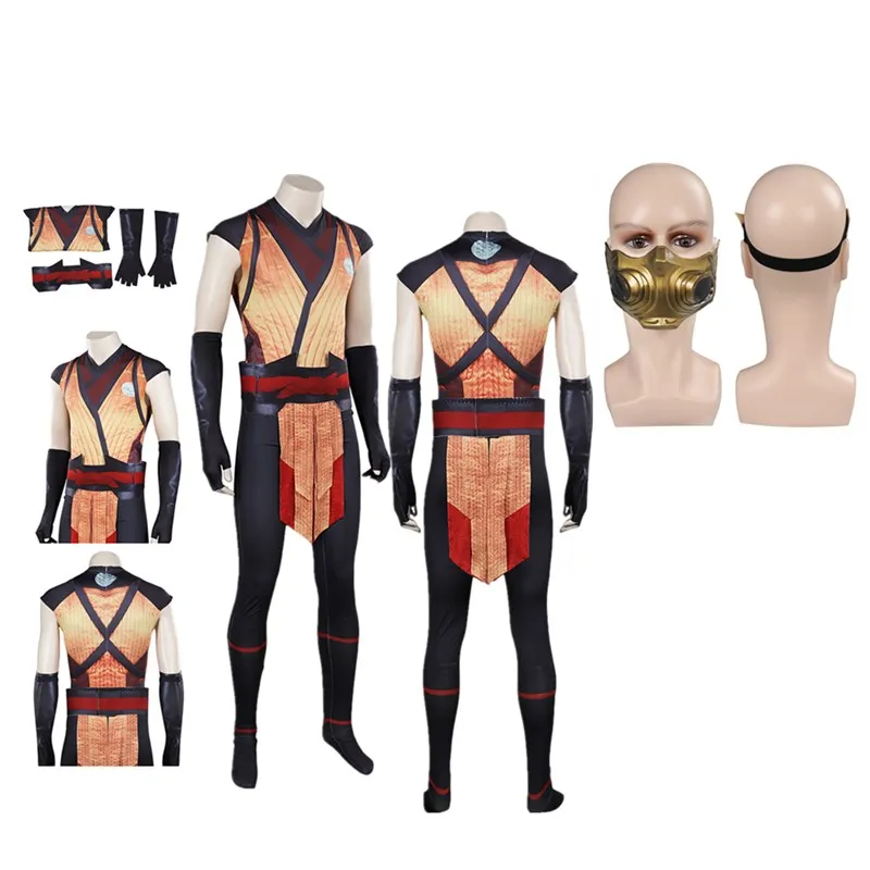 Gioco Scorpion Cosplay Mortal Cos Kombat Costume Fantasia Uomini Adulti Tuta Maschera Abiti Halloween Carnival Party Travestimento