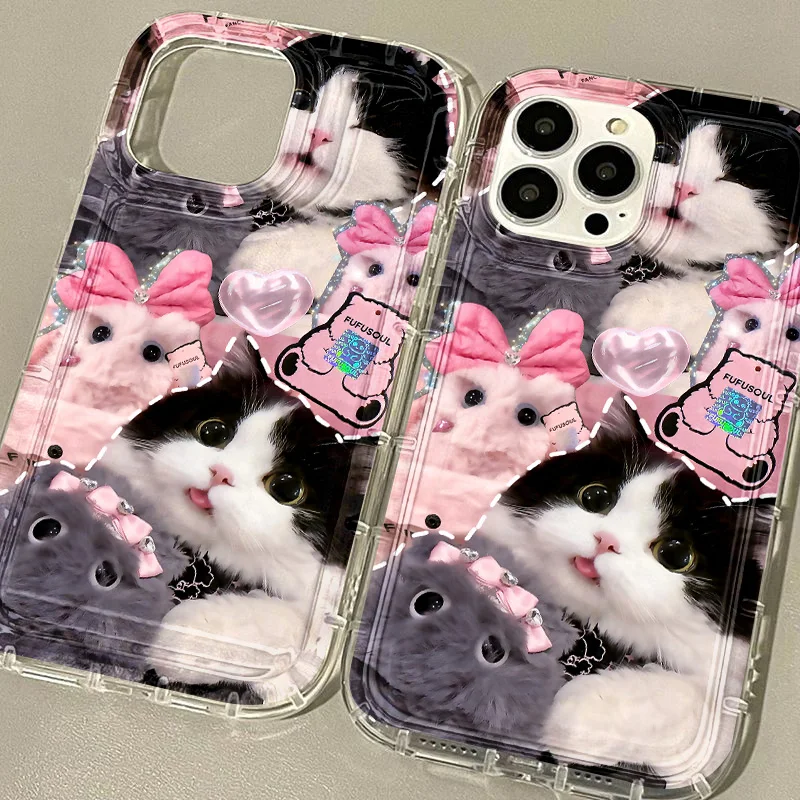 Korean Lovely Cat Pink Phone Case - Cute Kitten Soft Clear Shockproof Cover