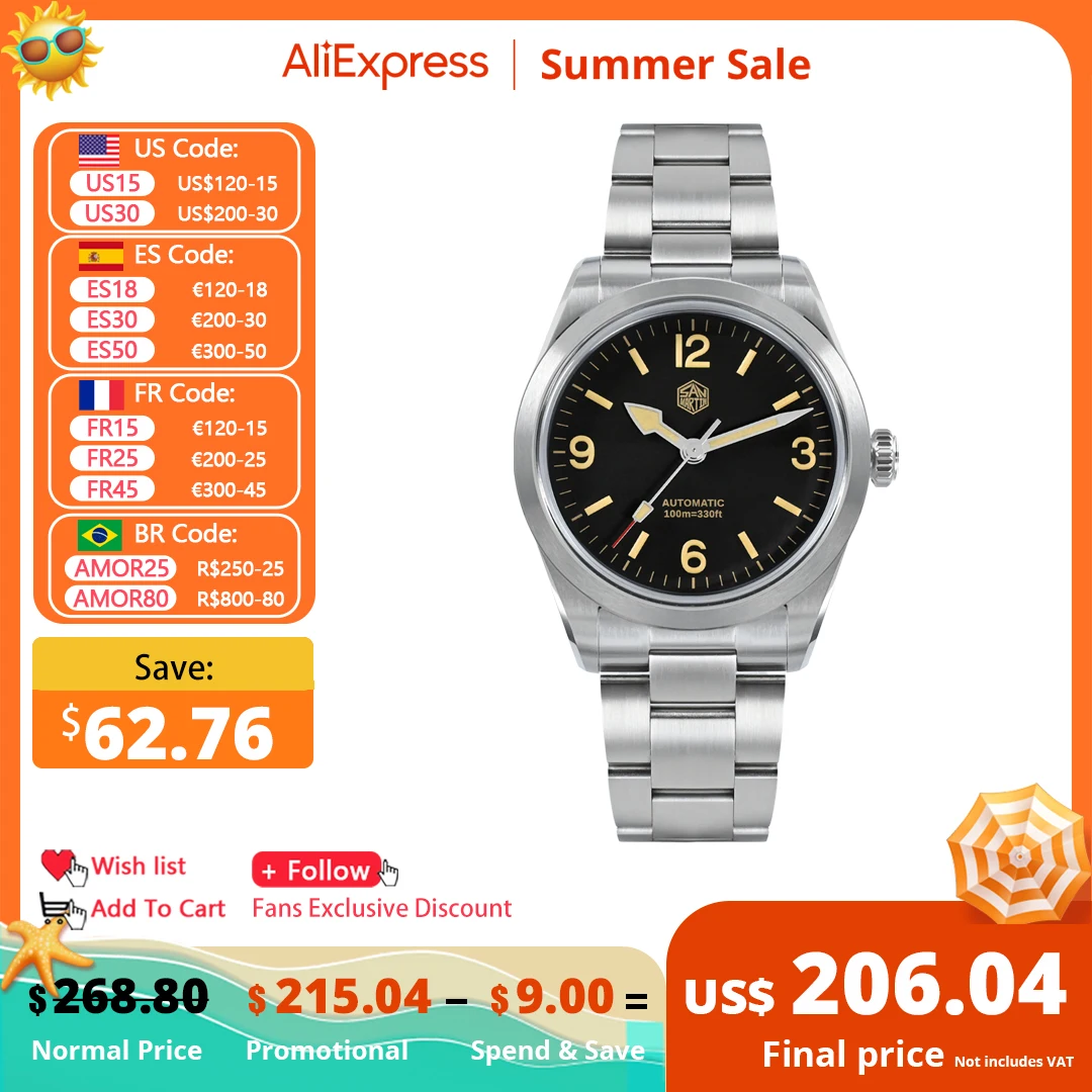 San martin メンズ自動巻きスポーツウォッチ,38mm,折りたたみ式ケース,クライミングシリーズ,nh35,サファイア10bar