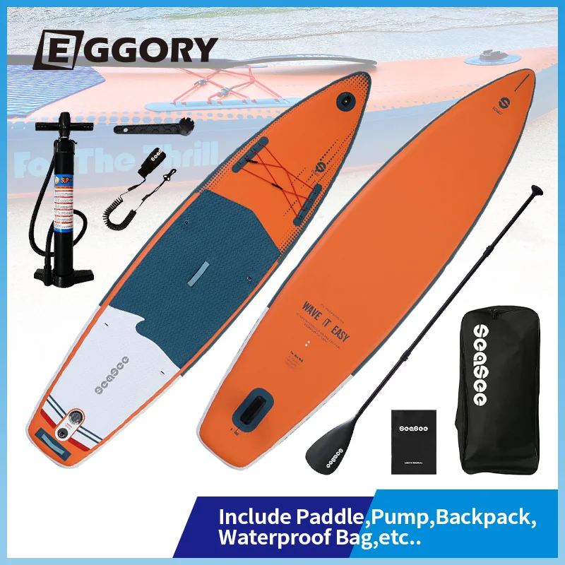 EGGORY Non-Slip Inflatable Sup Board Orange Stand Up Paddle Board With Paddle Fin Pump Waterproof Backpack Beginner eggory inflatable stand up paddle board include paddle double action pump backpack waterproof bag wide stance non slip sup board