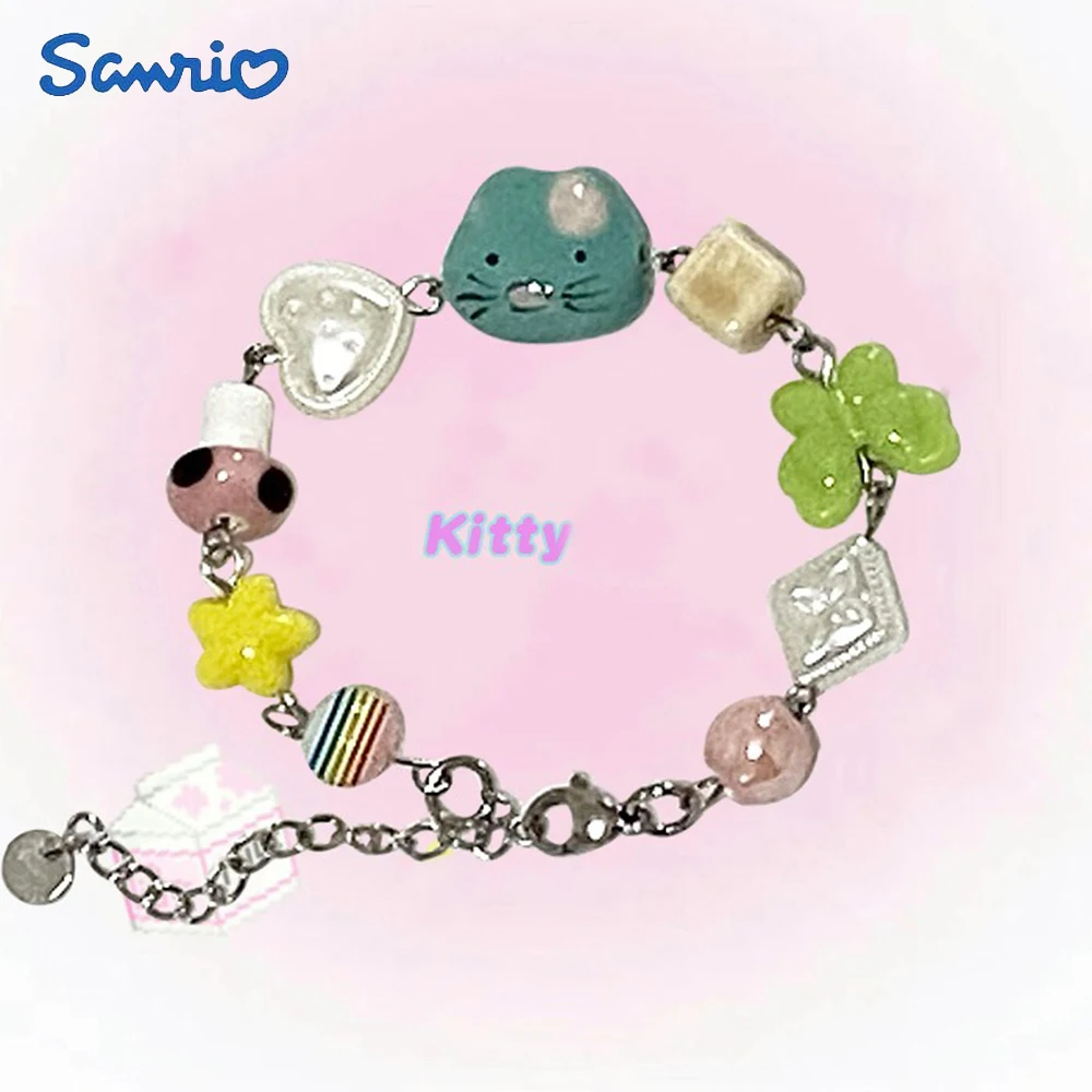 

Женский браслет Sanrio с изысканными украшениями, с изображением котенка и бисером