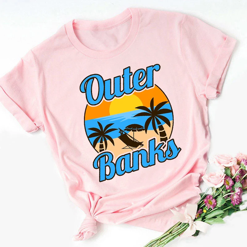 

New OBX Outer Banks T Shirt Graphic Print Pogue Life T-Shirt Short Sleeve T-Shirt Pink 2023 Women Tshirt Female Clothing 90s Top