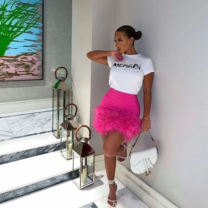 

Модная женская юбка-футляр цвета фуксии, короткие фетированные юбки, пикантная мини-юбка-макси в стиле Хай-стрит, Женская юбка из эластичной ткани, 4 способа