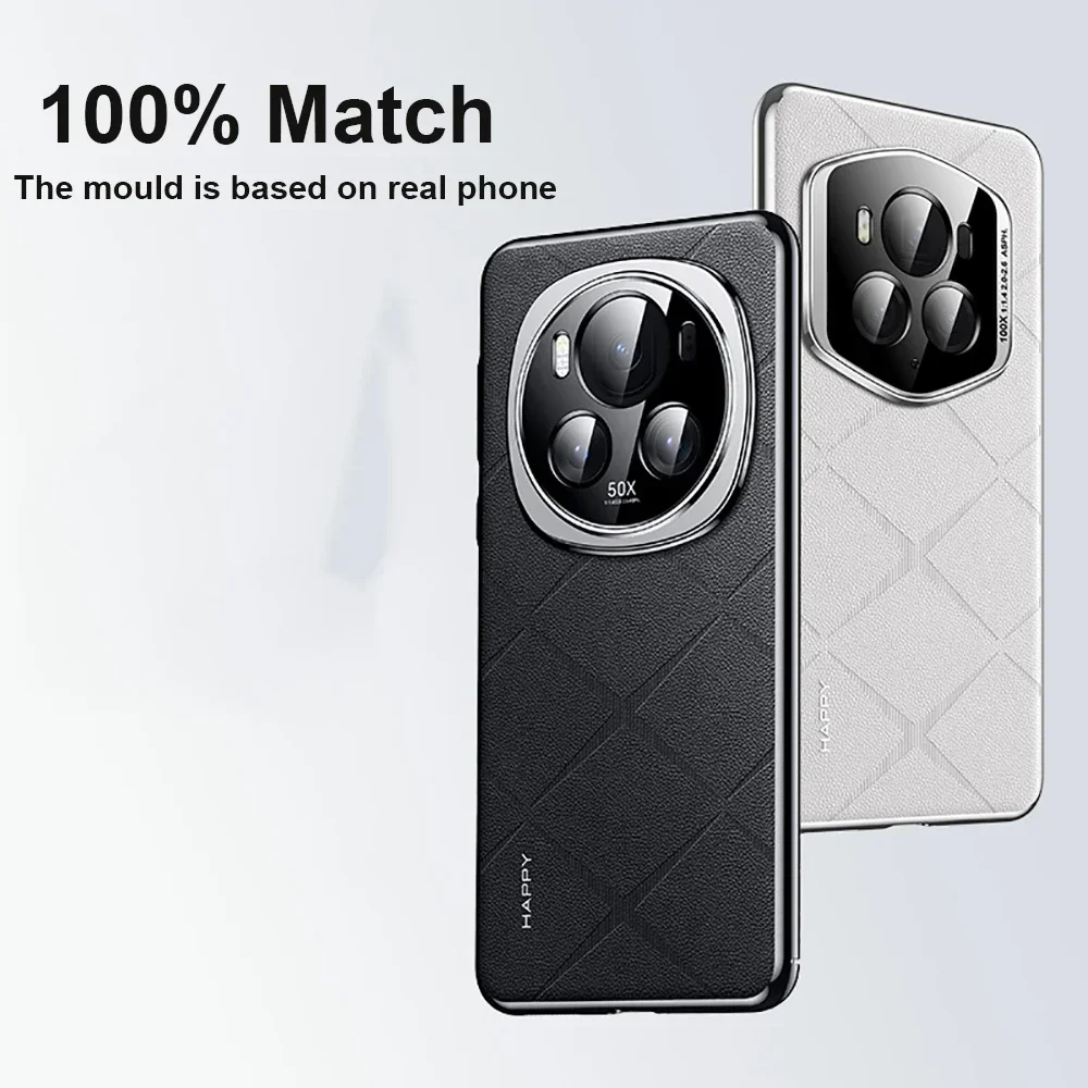 Leather Phone Cover with Plated Camera Lens Protection - Hard Back Case