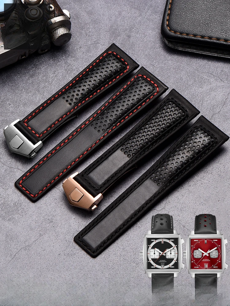 Accessori In Vera Pelle Lucida Per Tag Heuer Calila Racing Monaco Serie F1 Cinturino Per Orologio Anti-Allergia Traspirante Da 22Mm