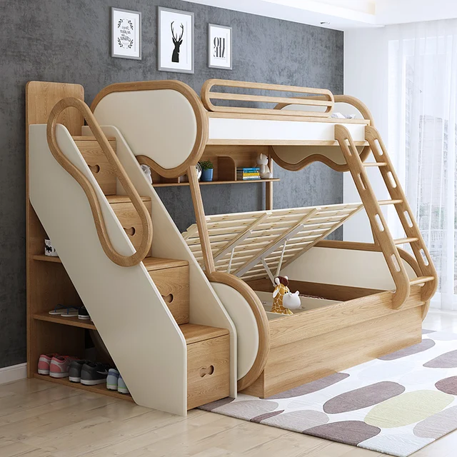 120x200 135x200 150x200 cm Modern luxury ash wood bunk bed 2 people Double loft bedroom beds full size bed frame furniture 5
