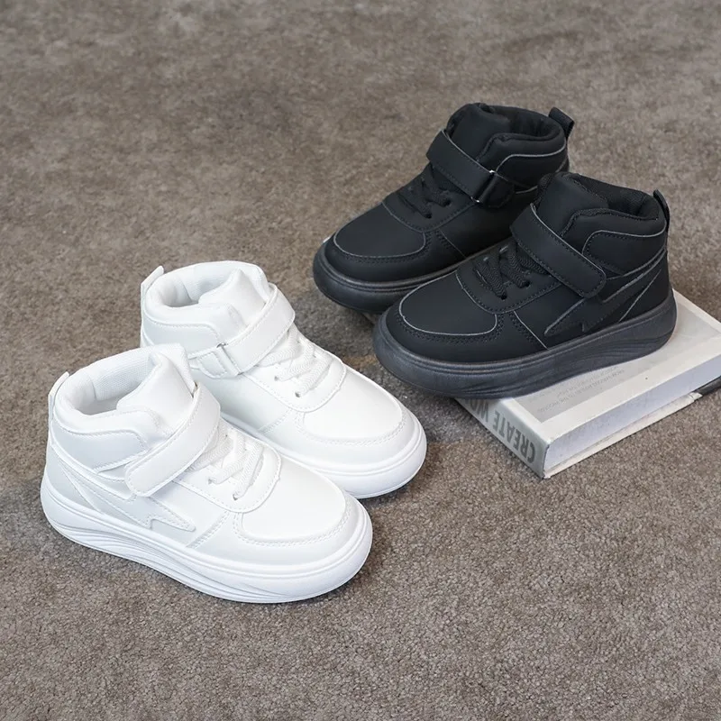 Children's Sneakers Autumn Winter Boys Sport Shoes Girls Warm Cotton Lined Casual Shoes White Student Teen Running Flats
