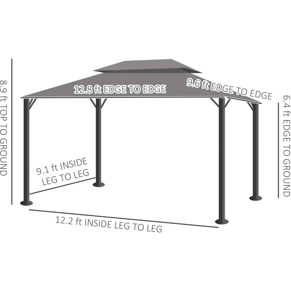 10' x 13' Patio Gazebo, Outdoor Gazebo Canopy Shelter with Netting and Curtains, Aluminum Frame for Garden, Lawn, Backy and Deck 5