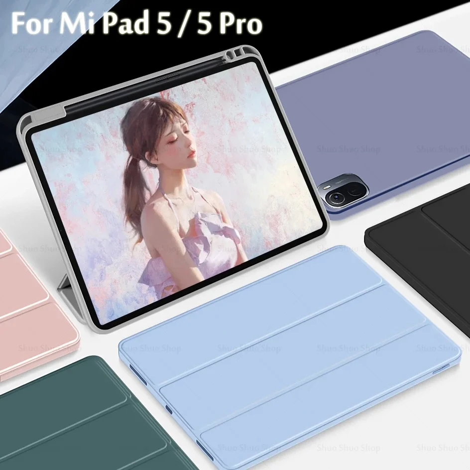 

With Pencil Holder Stand Cases for Xiaomi Mi Pad 5 Pro Case 11 Inch Flip Tablet Cover for Mipad 5/5Pro Shockproof Shell