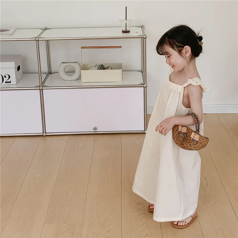 

Korean Children's Clothing Girls Rice White Jumpsuit 2022 Summer New Baby Girl Thin Strap Jumpsuit