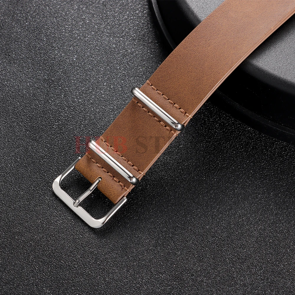 Universal Military-Style Leather Watch Band - Unisex Adjustable Strap
