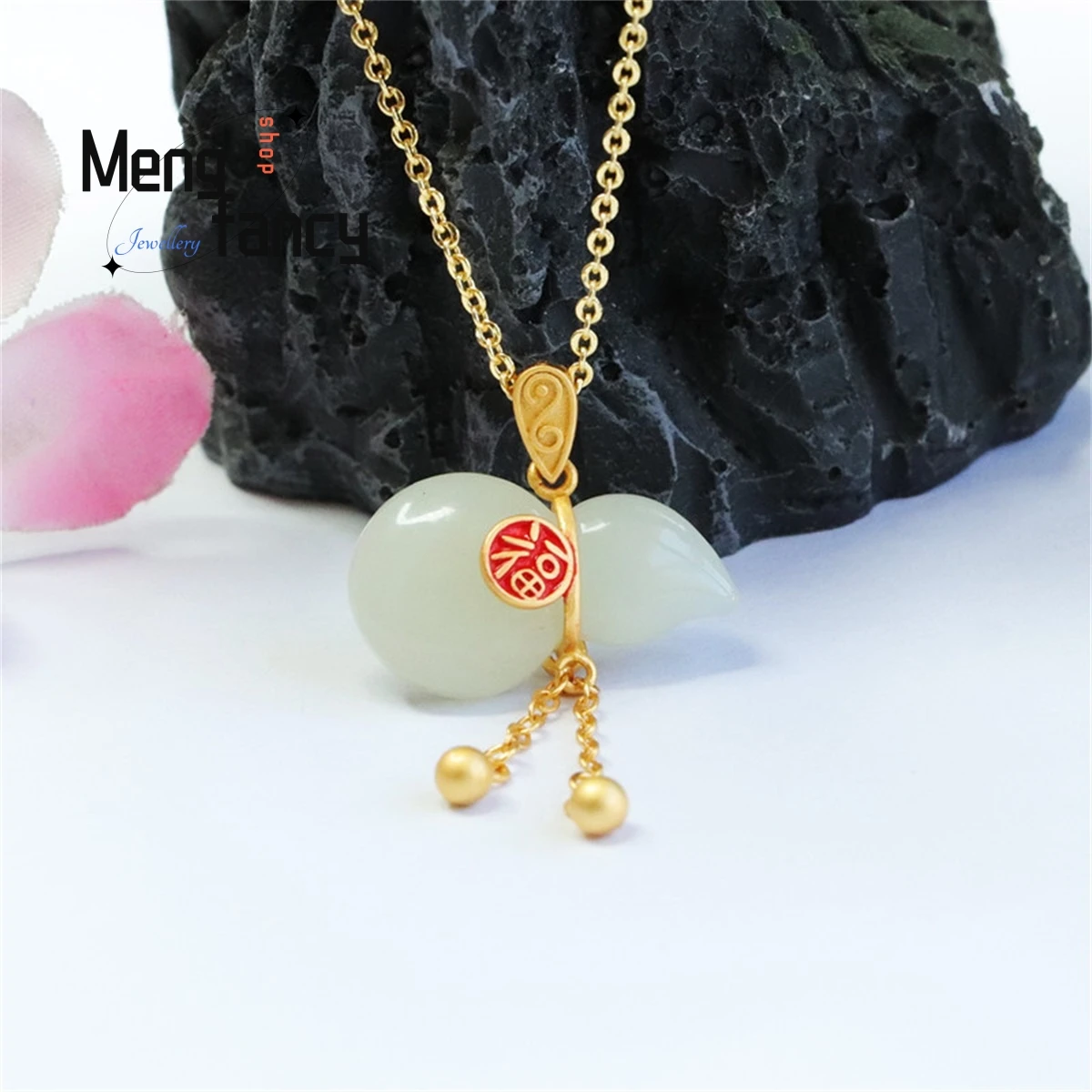 

Natural S925 Silver Inlaid Hetian White Jade Hulufu Brand Tassel Necklace Simple Generous Personality Fashion Versatile Perfect