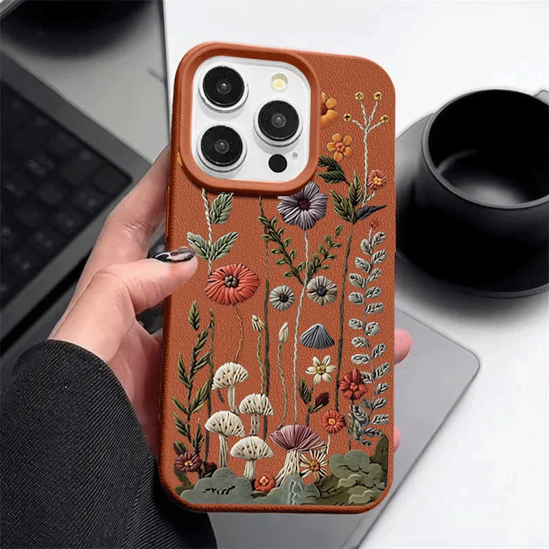 Floral Leather Texture Phone Case Cover