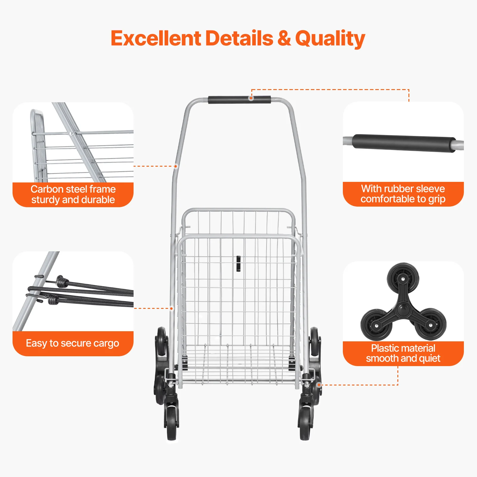 Folding Stair Climbing Utility Cart with Wheels for Shopping