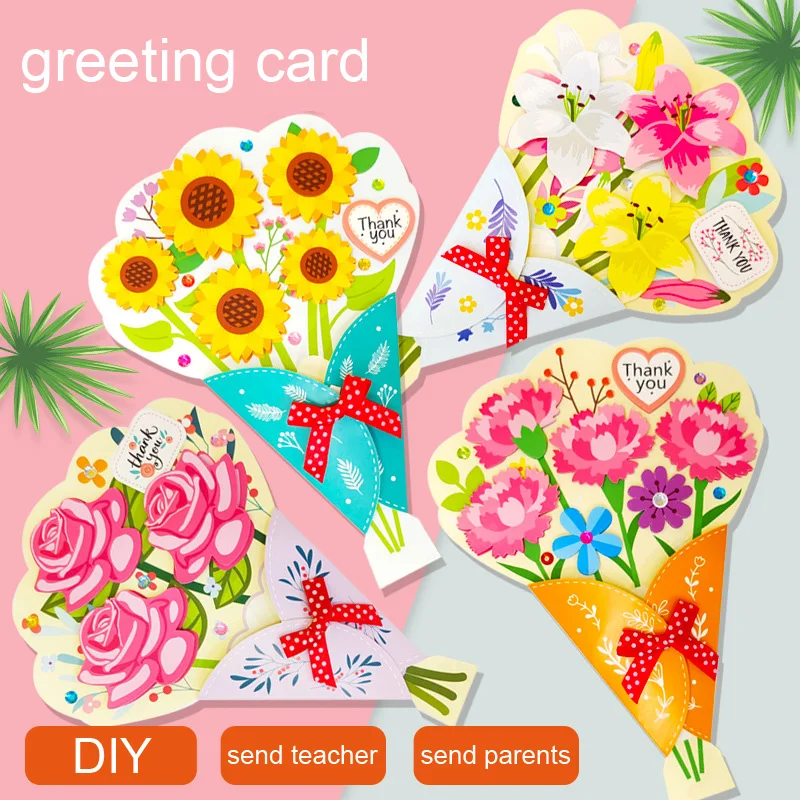 

Bouquet Greeting Card for Kids DIY Handmade Material Package Kindergarten Children's Creativity Handicraft Toys