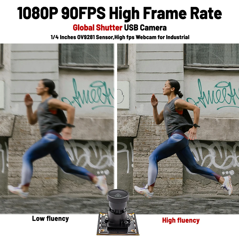 1080P90FPS Global Shutter USB Camera Module with M16 Lens, Plug Play High Speed Video Webcam for Machine Vision & Live Streaming 3