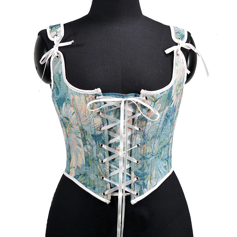 

Floral Elegant Corset Crop Top Summer Women Sexy Backless Bandage Camis Vintage Lace Vest Boho Tank Tops Female Clothing