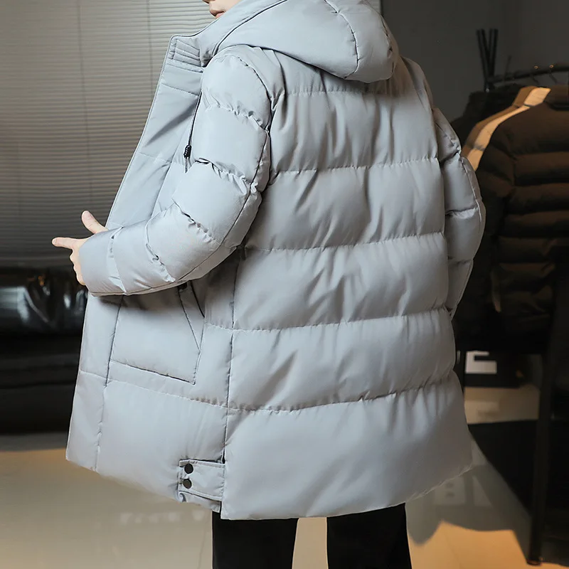2024 Plus Size 7XL Winter Jacket Men Mid-length Thickened Warm Hooded Padded Jackets Solid Color Casual Puffer Jacket Coats