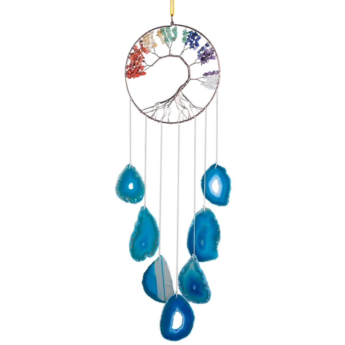 

Natural agate piece, seven color wheel, crystal, broken stone, winding, life tree, wind bell, creative pendant