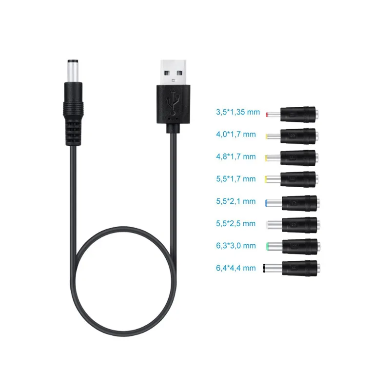 1m USB Auf DC 5,5x2,1mm Kabel Mit 8 Adaptern – Für 5V/9V/12V, Kompatibel Mit Laptops & Netzteilen