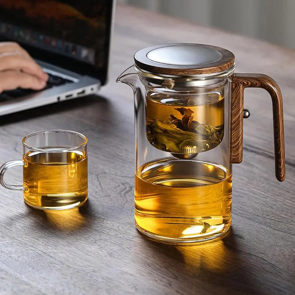 Description Picture 5 of itemGlass Teapot With Strainer Loose Tea Wooden Handle Teapot With Infuser Detachable Design Clear Water Separation Glass Teapot
