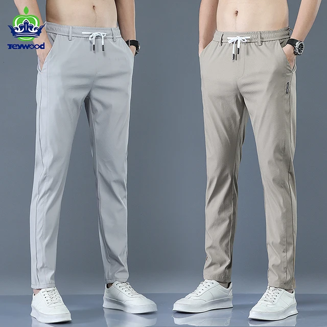 2022 New Men's Trousers Summer Thin Khaki Grey Solid Color Fashion Jogging Korean Style Full Length Casual Work Pants Pantalon 1