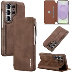 Premium Magnetic Leather Wallet Phone Case with Card Slots Cover - (Samsung S23 Plus) (Coffee)
