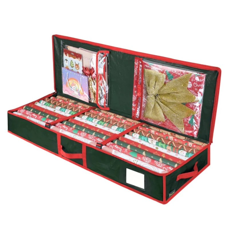 Gift Wrapping Organizer Wrapping Paper Storage Organizer bag for Christmas Gifts Paper Underbed Container with Interior Pockets Fits 24 Rolls