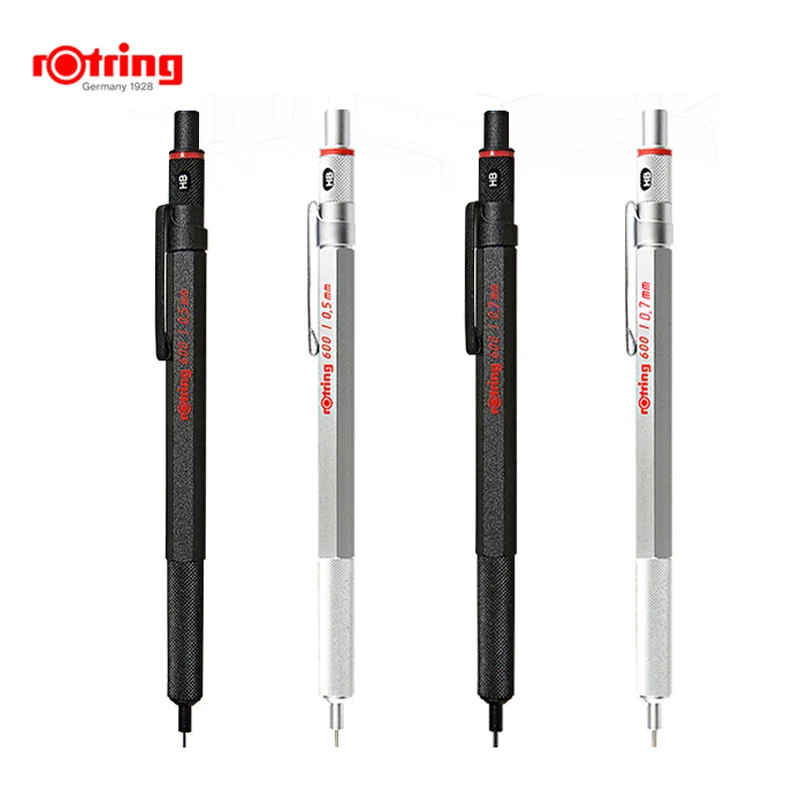 Rotring 600 기계식 연필 0.5mm 0.7mm 전문 드로잉 스케치 펜 금속 바디 육각형 홀더
