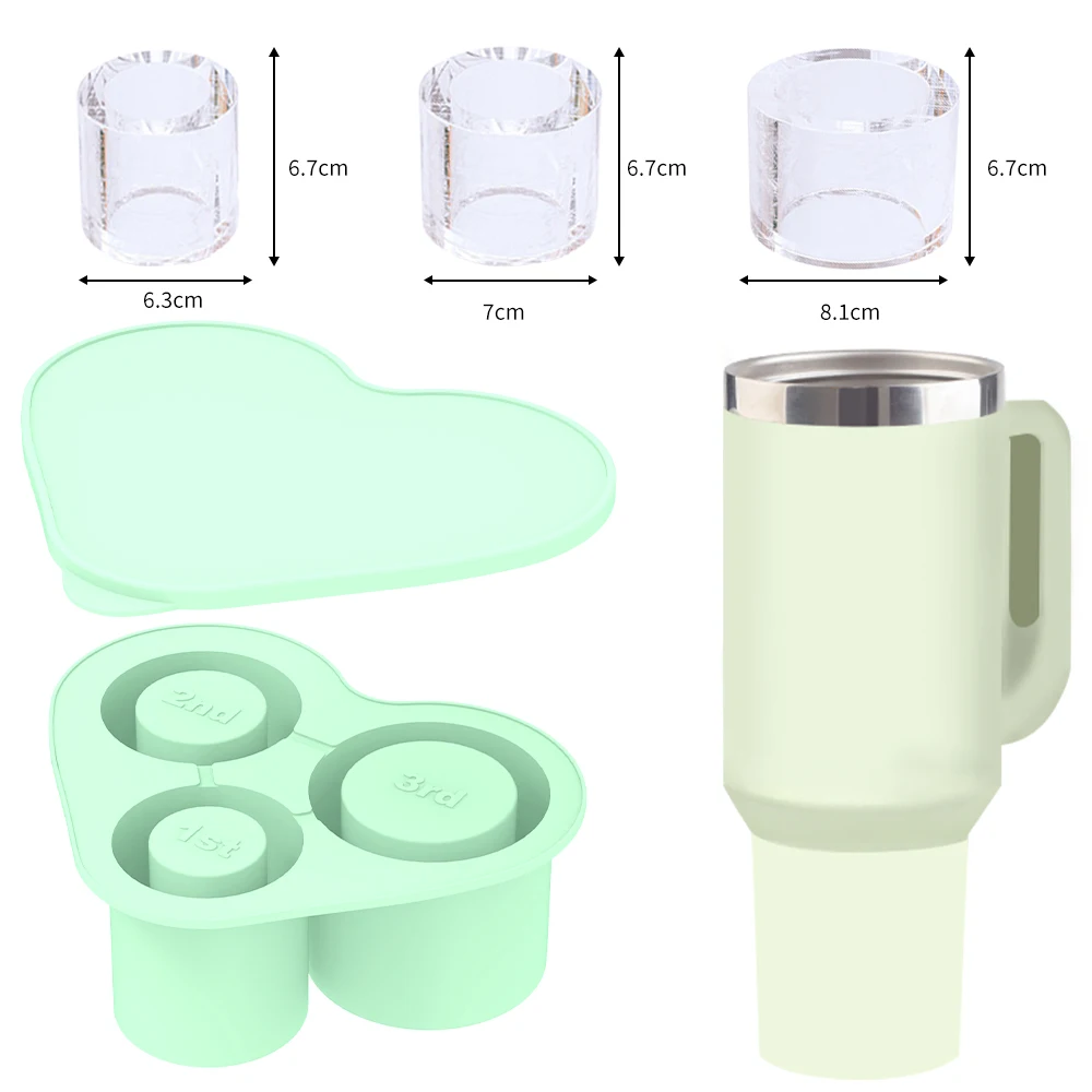 3-Grid Ice Cube Tray For Stanley 30/40 Oz Tumbler Cups Reusable Cylinder Silicone Ice Cube Molds With Lid For Drink Juice Coffee