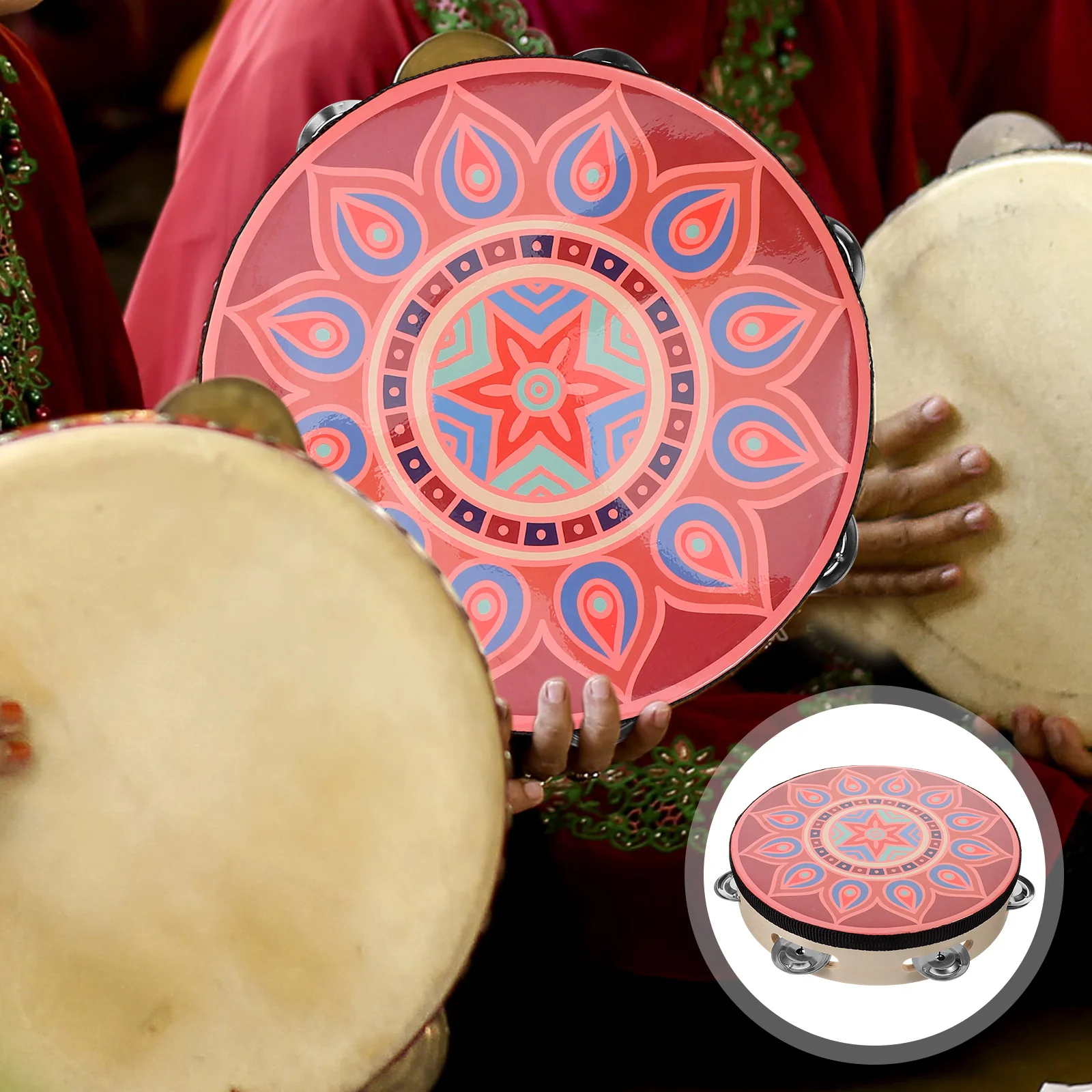 

Tambourine Drum Dance Professional Musical Instrument Bohemian Tambourines Single Row for Kids Hand Wood Percussion