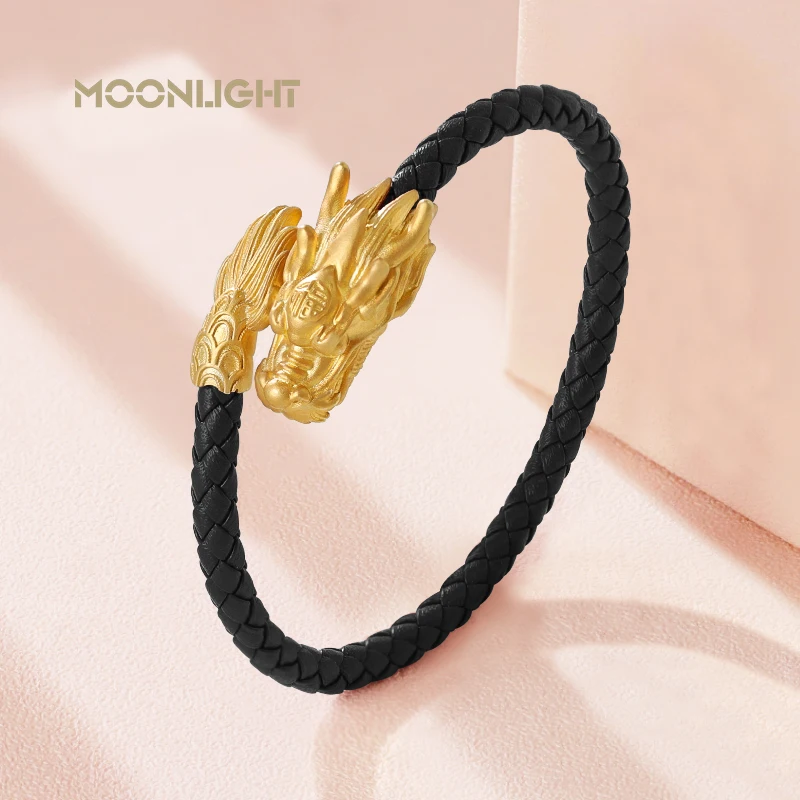 Chinese Year of the Dragon Couple Bracelet for Man Women Genuine Braided Leather Bracelet Friendship Blessing Jewelry Gifts