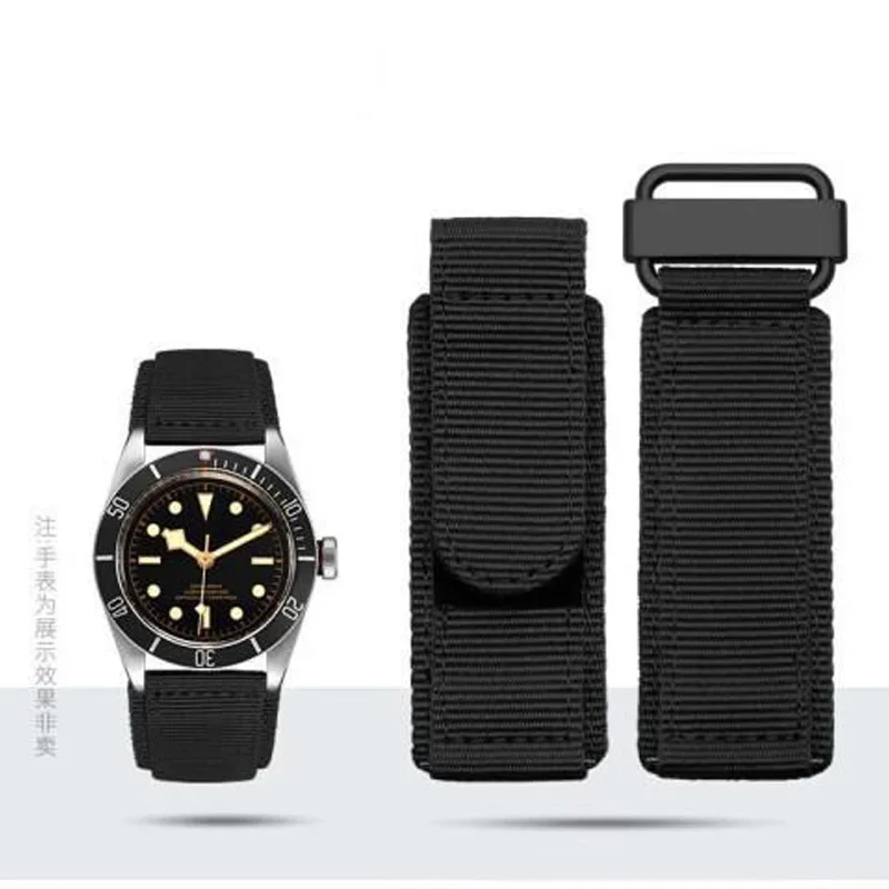 High-Quality Black Blue Green Nylon Sport Watch Strap with Hook-and-Loop Fastener