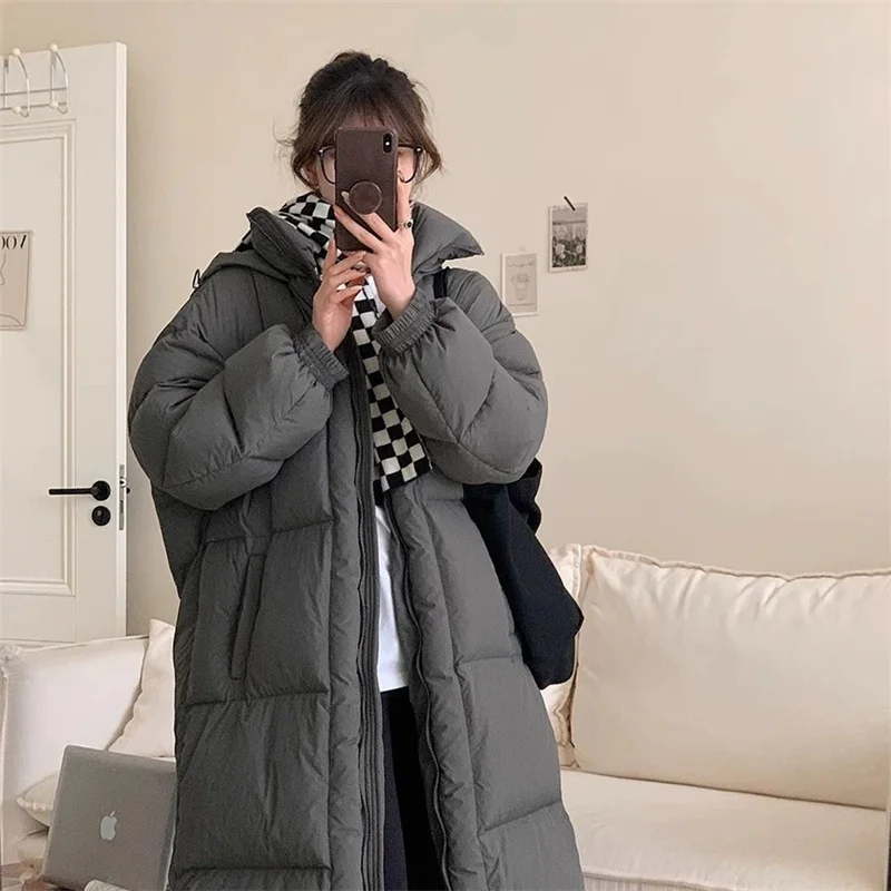 

Knee Length Hooded Thickened Down Coat For Women's 2023 Winter New Loose And Warm White Duck Down Jacket C28