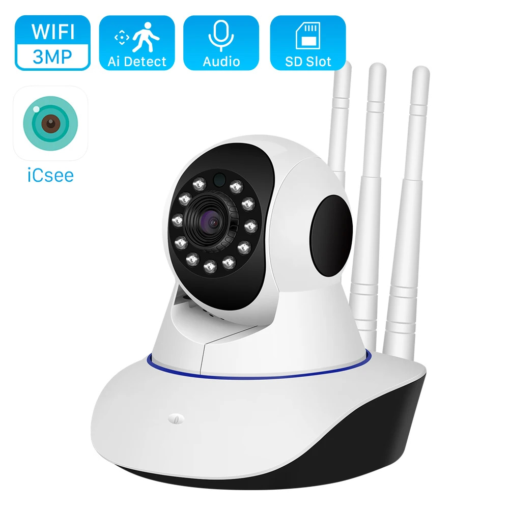 3MP PTZ IP Camera Indoor WiFi Pet Baby Monitor Auto Tracking CCTV Home Security Audio IR Night Video Surveillance |