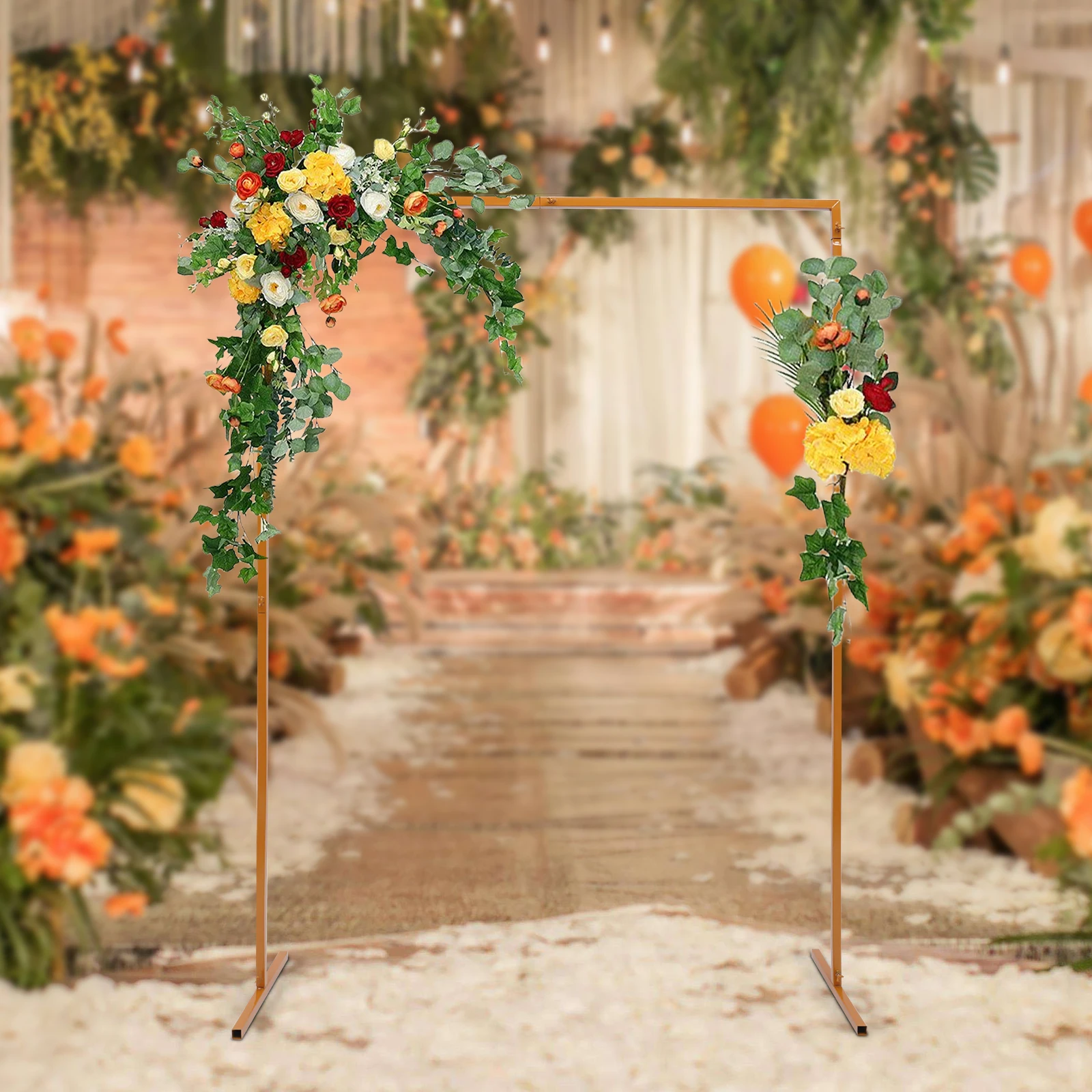6.6*4.9FT Square Metal Wedding Arch 3.5ft/6.6ft Height Adjustable Romantic Wedding Party Backdrop Stand Rack for Ceremony