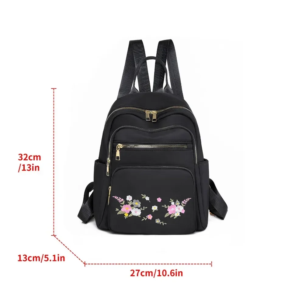 Fashion Nylon Backpack For Women Embroidery Design Student School Bag Leisure Travel Rucksack Popular Girl Commuting Sac A Dos 3