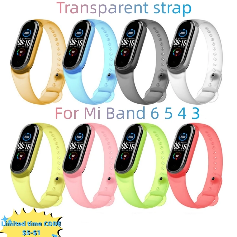 

Прозрачный ремешок для Mi Band 6 5 4 3, дышащий силиконовый сменный ремешок для Mi Band 6 5 4 3, ремешок для браслета Xiaomi