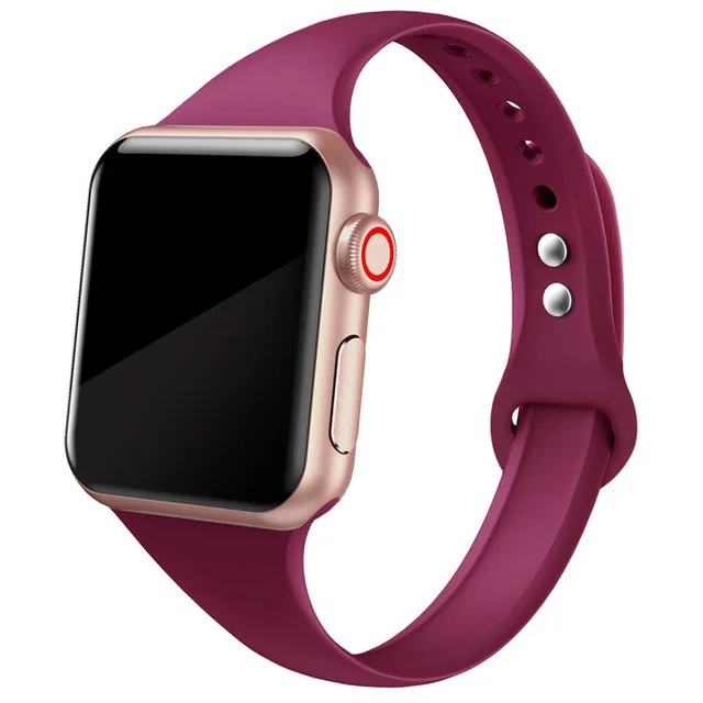 Silicone Strap for Apple Watch Band 44mm 40mm iwatch SE 6 5 Strap correa Narrow Slim bracelet applewatch band 5 6 se 3 38mm 40mm 7 wine red