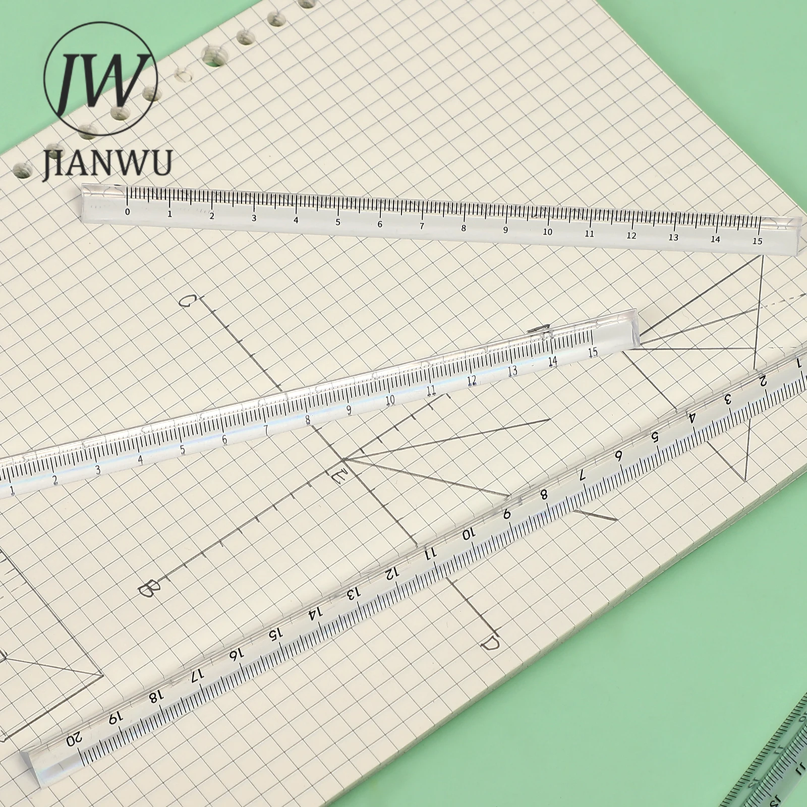 JIANWU 2 Pcs Creative Transparent Mitsubishi Ruler 15/20cm Triangular Straight Ruler Student Drafting Tools Stationery Supplies