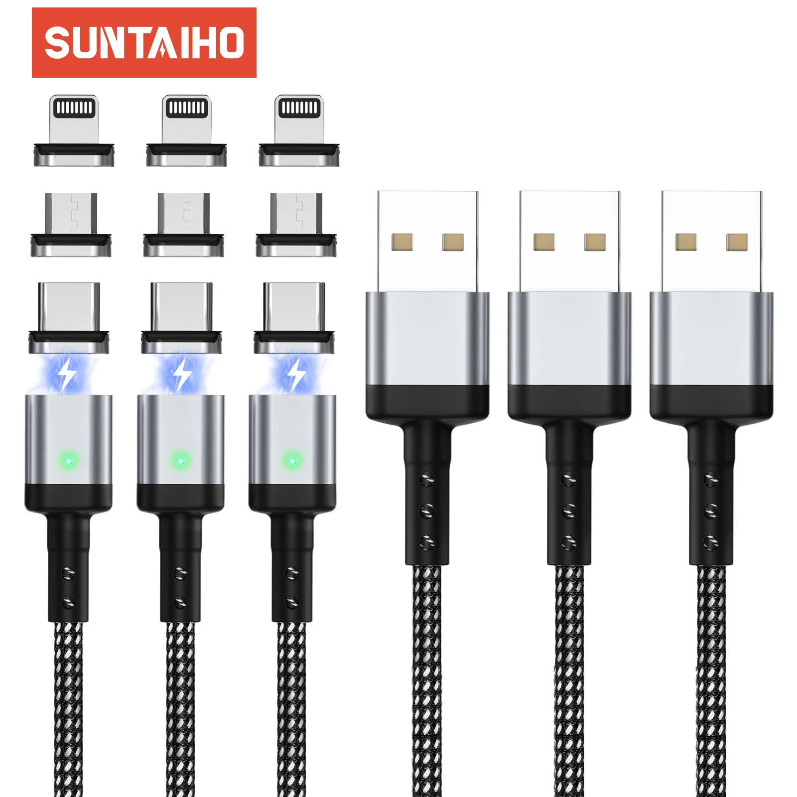 3 PCS Micro USB Magnetic Cable Type C USB Cable 3A Fast Charge Magnet Phone Cord For IPhone Samsung 23 Mobile Quick Charger Wire