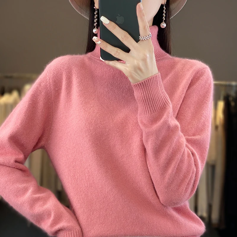 

100% норковый кашемировый женский свитер Lafarvie из кашемира, пуловеры с высоким лацканом, вязаные зимние Новые Топы, высококачественный джемпер с длинным рукавом